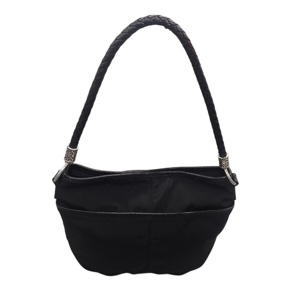 Brighton Black Nylon Patent Leather Trim Hobo Shoulder Bag Braided Strap Pockets - Picture 2 of 16